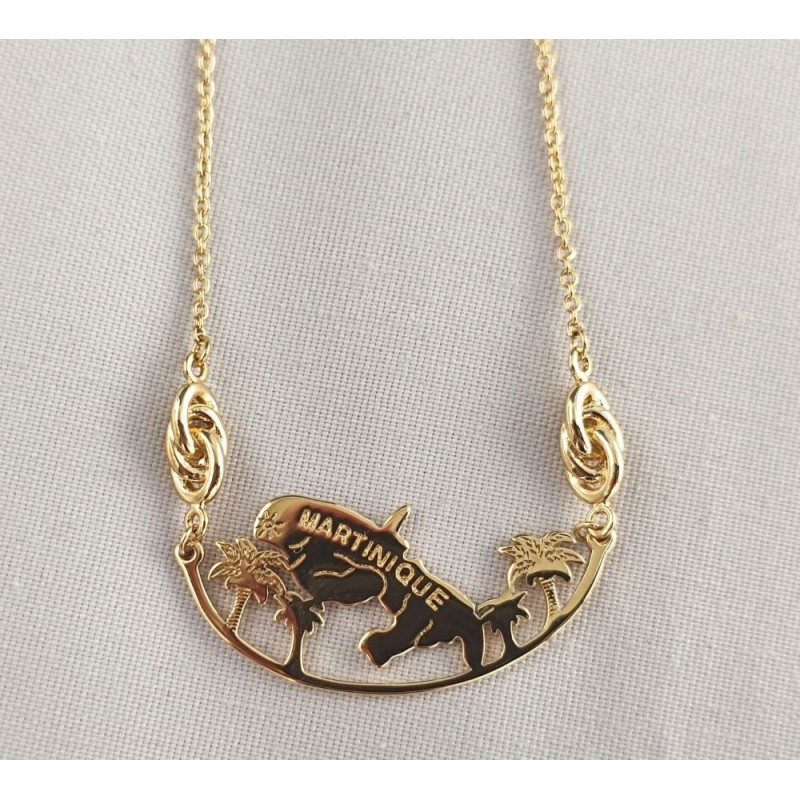 Collier carte Martinique avec palmiers
