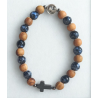 Bracelet religieux en bois et onyx avec croix