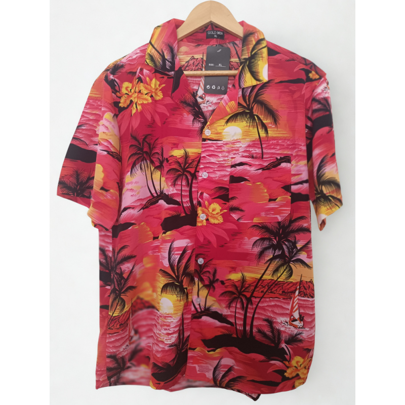 Chemise tropicale rouge