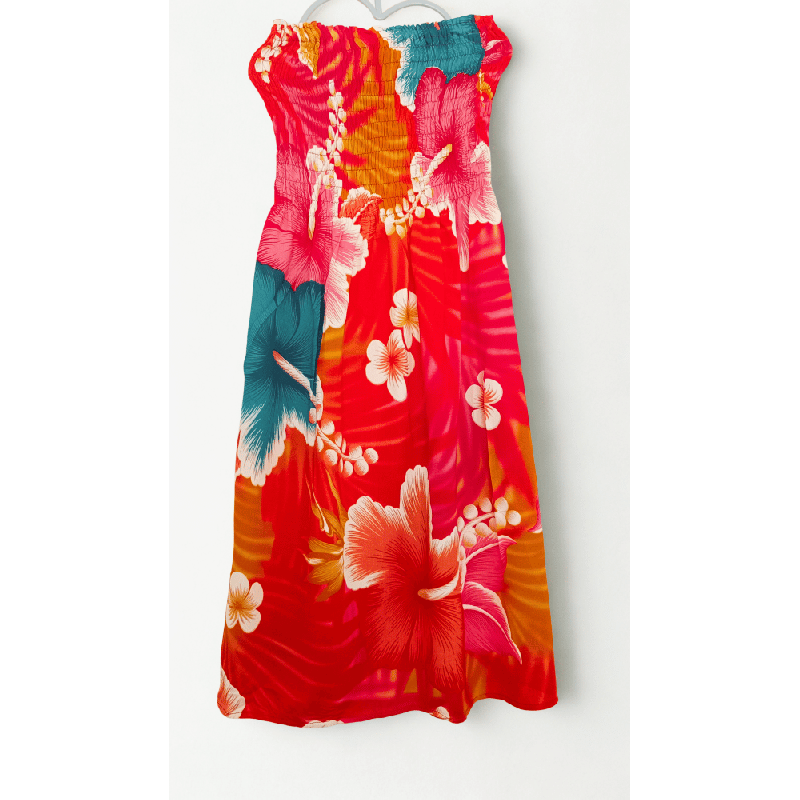 Robe tropicale rouge/ 10- 12 ans