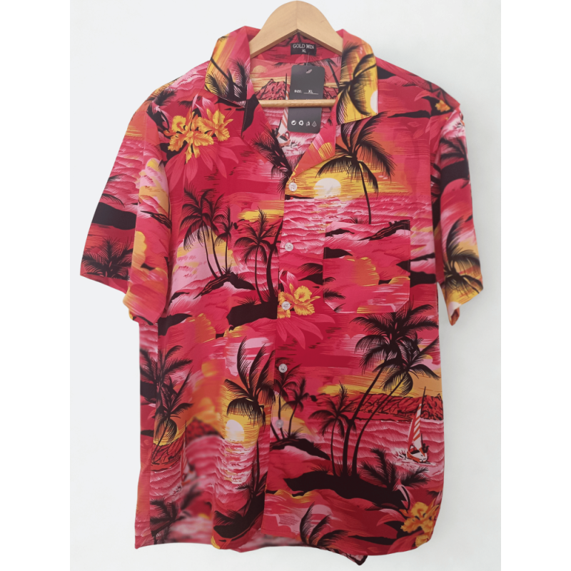 Chemise tropicale rouge